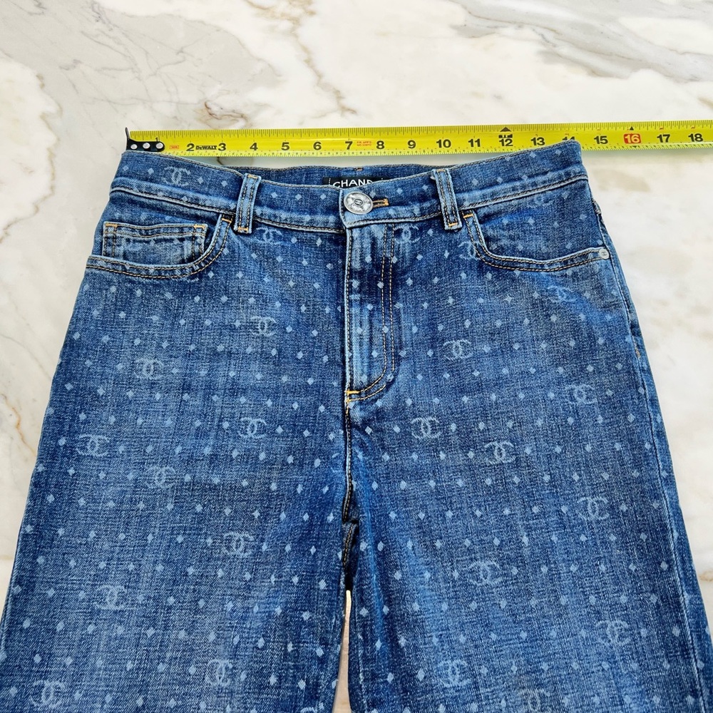 CHANEL 23 CC POLKA DOT DARK BLUE ECRU & WHITE SLIM JEAN SIZE FR 38 / US 6 - Picture 9 of 17